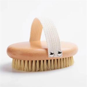 대나무 나무 손잡이 샤워 드라이 바디 스킨 목욕 브러시, 지지대 로고, 100% 천연 비건 사이슬 강모, 각질 제거 브러시, 1 개