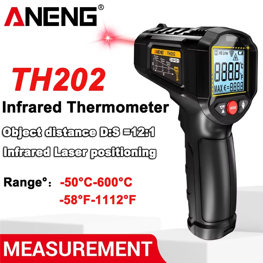 ANENG TH202 적외선 온도계 비접촉 -50~600 ℃   디지털 레이저 온도 측정기 LCD 디스플레이 고온계 포인트 건 테스터