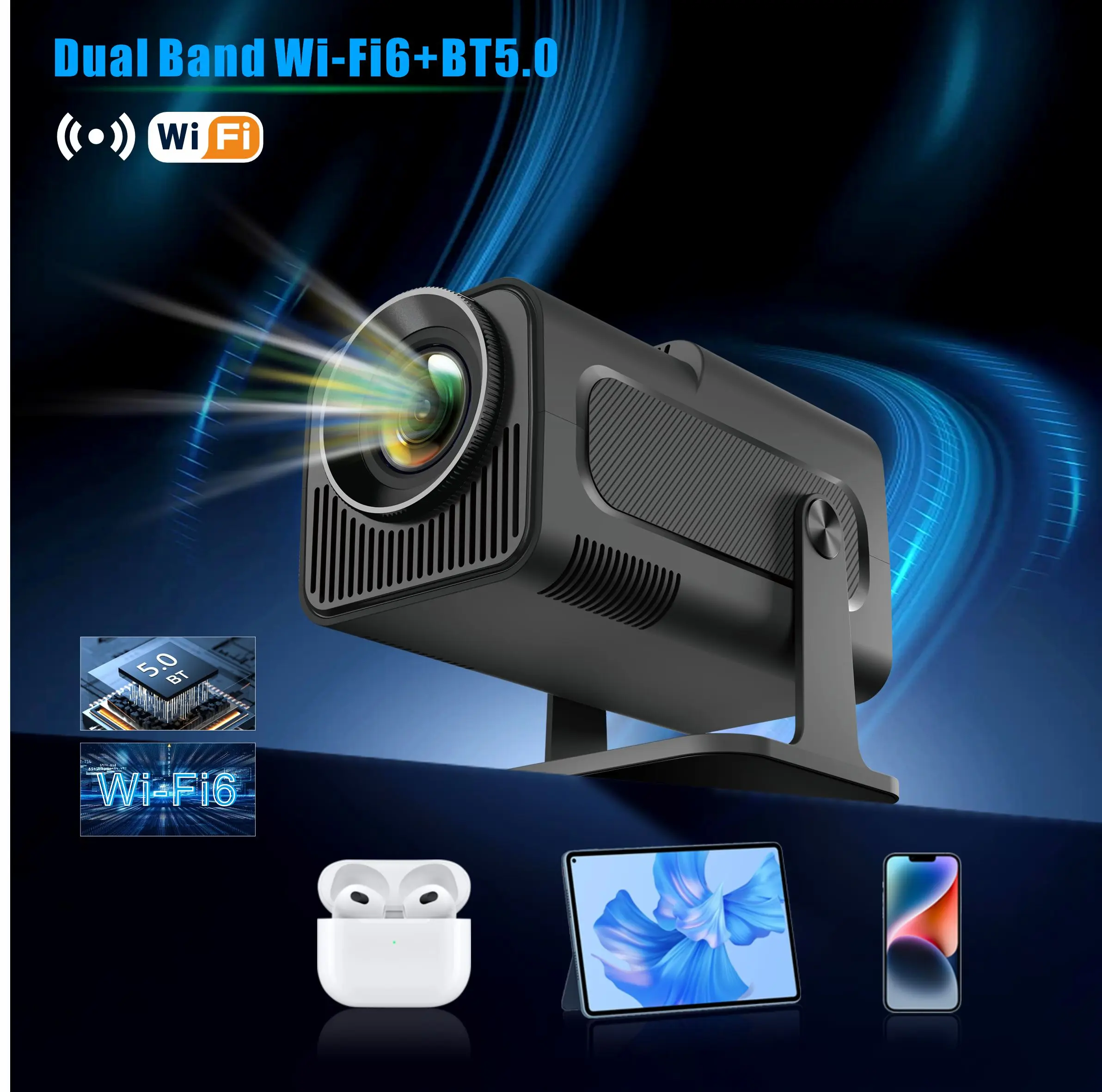 4K 스마트 프로젝터, HY320 미니, 안드로이드 11, 듀얼 와이파이 6, 200 ANSI, Allwinner H713, BT5.0, 1080P, 1980x1080P, 홈 시네마 야외 프로젝터