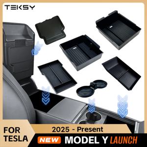 Tesla New Model Y 2025 출시 Juniper ABS, 실리콘 미끄럼 방지 매트 콘솔 및 팔걸이 보관함 상부 및 하부 워터컵 포함
