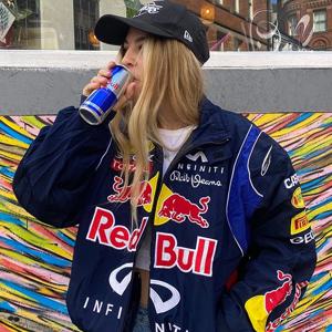 Red Bull Racing F1 오토바이 봄, 가을 얇은 재킷 스포츠 스타일 블랙 프린트 캐주얼 루즈 긴 소매
