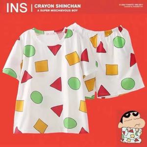 Pijama Sin Chan Man Pajama Sinchan 코튼 여름 짧은 세트 커플 남성과 여성을위한 일본 잠옷 잠옷 2024