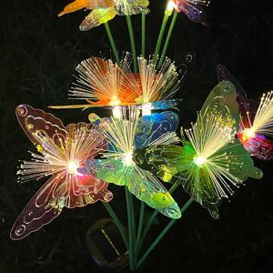 1PC6head 태양열 컬러 광섬유 나비 접지 플러그인 스트링 라이트, 무지개 그라데이션 조명, 정원, 잔디밭에 사용