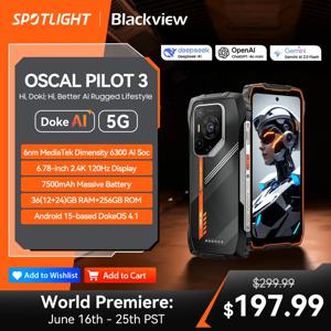 [월드 프리미어]Blackview OSCAL PILOT 3 5G AI 견고한 스마트폰 MTK 6300, 6.78인치 2.4K 디스플레이 120Hz, 12GB 256GB, 7500Amh 휴대폰