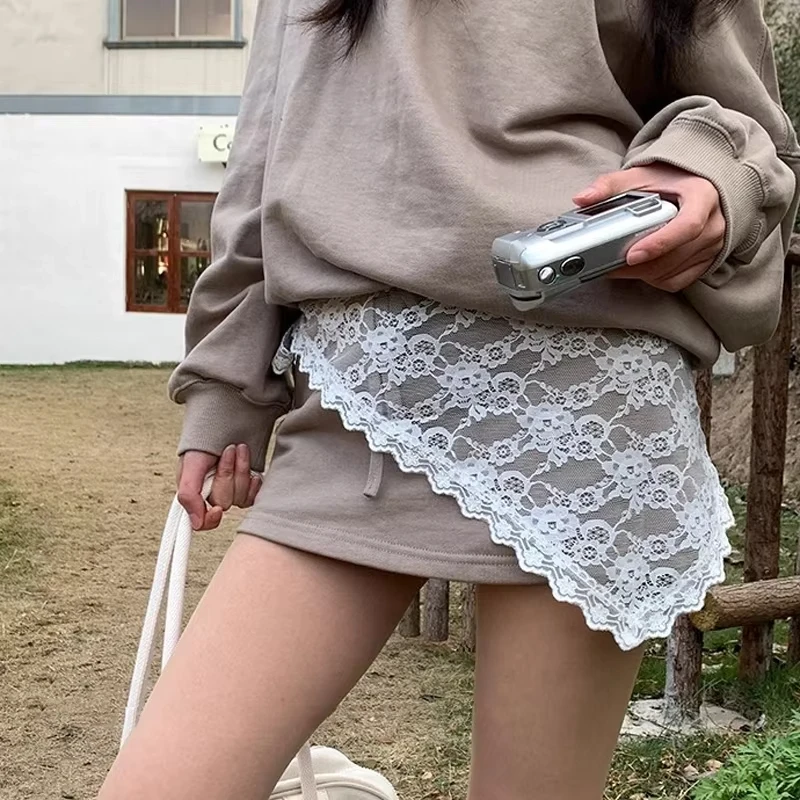 새로운 삼각형 짧은 치마 하프 스커트 엉덩이 커튼 스커트 레이스 트림 작은 앞치마 뜨개질 레이스 쌓인 한국 여성 Headscarf