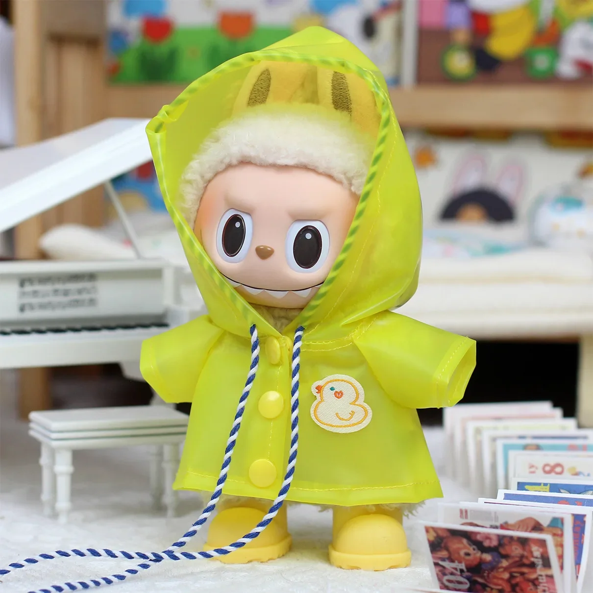 17cm Labubu 비옷 인형 옷 하트 비트 마카롱 의상 Labubu 액세서리
