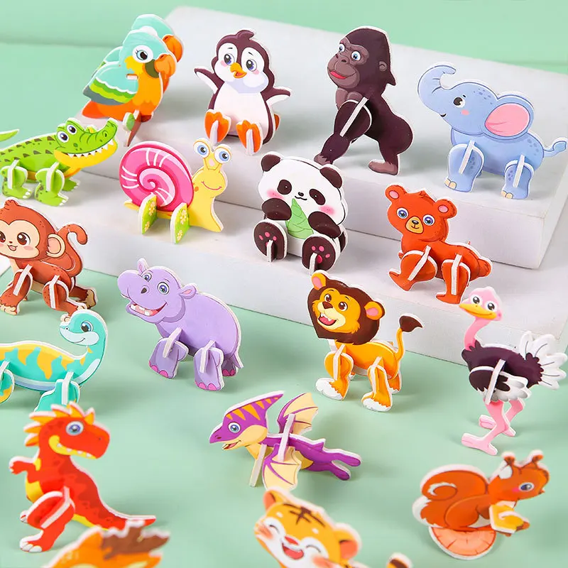 30pcs 3D 재미 미니 동물 공룡 DIY 종이 지그 소 퍼즐 생일 파티 호의 유치원 보상 Pinata 필러 선물