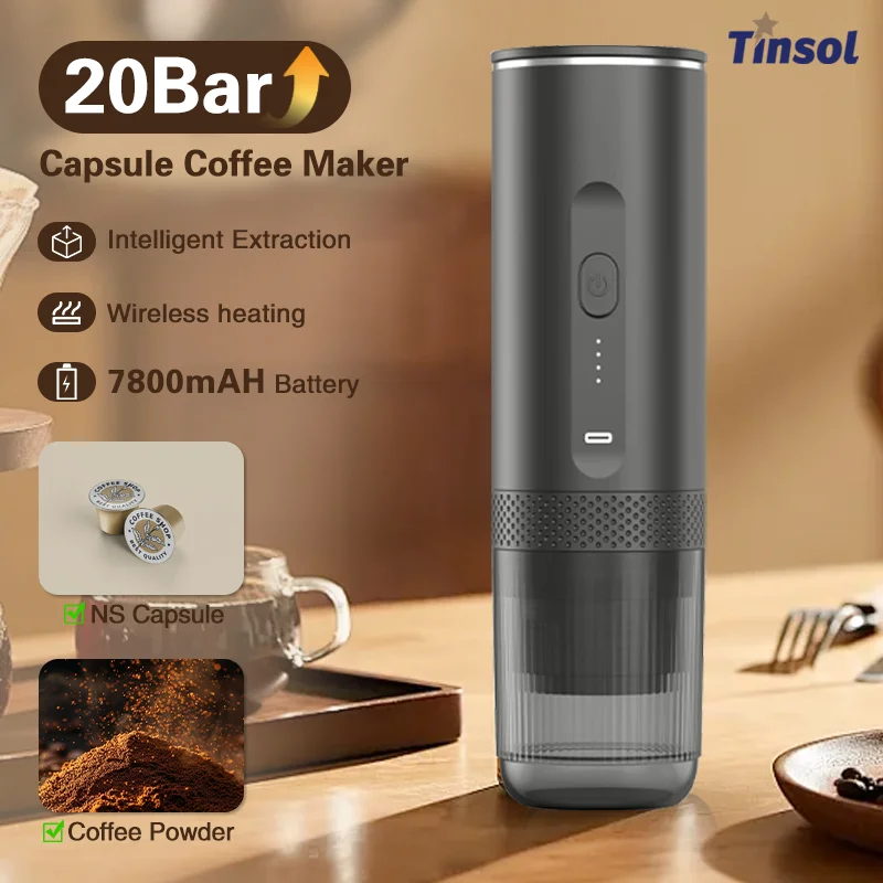 TINSOL 새로운 3 in 1 무선 휴대용 에스프레소 머신 캡슐 커피 파우더 여행용 커피 메이커 스마트 추출 무선 난방