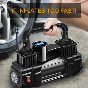 12V 150PSI 미니 공기 압축기 듀얼 실린더 헤비 듀티 타이어 팽창기 LED 라이트 자동차 전기 공기 펌프 자동 풍선 도구