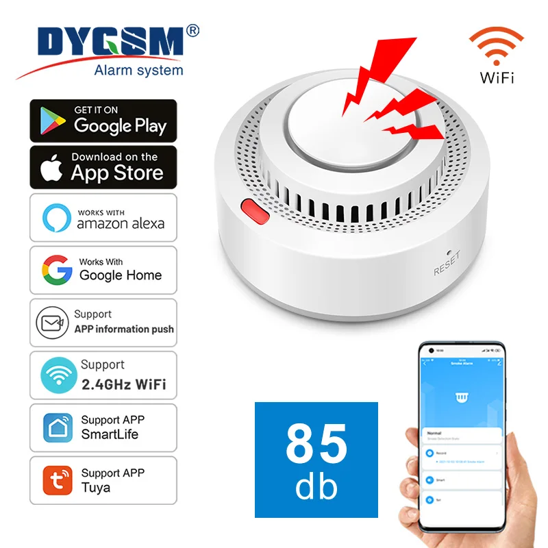 360 °   종합 감지, Tuya 스마트 WiFi 연기 감지기, 가정 안전 원격 모니터링, Alexa 및 Google과 호환 가능