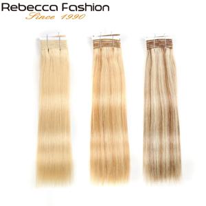 Rebecca 더블 드로운 스트레이트 헤어 P6/613 금발 P27/613 브라질 인모 직조 번들, 레미 익스텐션 1 개