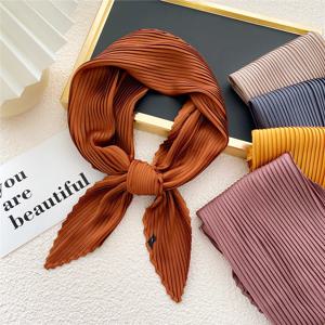 여성 스퀘어 스카프 스키니 리본 머리 목 작은 Pleated 헤어 타이 밴드 스카프 새틴 풀라 드 스카프 Headscarf Neckerchief