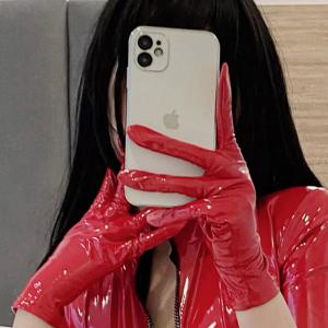여성용 밝은 가죽 장갑, PVC 섹시 블랙 특허 가죽, 롱 스트레치 풀 핑거 힙합 펑크, 무대 공연 장갑, S142