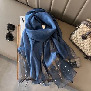 2023 럭셔리 브랜드 여성 패션 스카프 일반 솔리드 실크 리넨 Shawls 스카프 여름 레이디 Bandanas Foulard Hijab