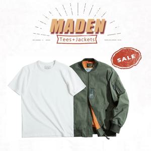 Maden 남성용 MA-1 비행 보머 재킷 및 티셔츠, 빈티지 에어 파일럿 재킷, 그린 야구 세트 코트, 2 피스 탑