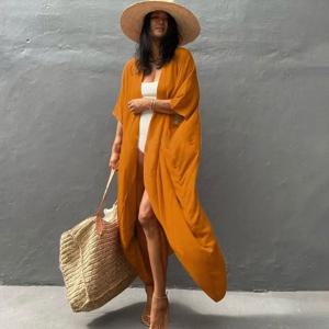WeHello-여성 비치 커버업 기모노, 여름 수영복 케이프, 솔리드 보헤미안 튜닉 드레스, 수영복, 가디건, 숄