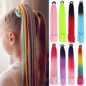 HAIRSTAR 합성 컬러 땋은 포니 테일 헤어 익스텐션 60CM 탄성 고무 밴드 브레이드 포니 테일 헤어 익스텐션 여성용