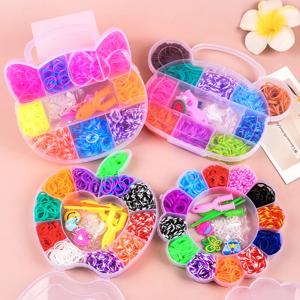 600pcs 고무 밴드 크리 에이 티브 다채로운 Loom 밴드 세트 레인보우 팔찌 만들기 키트 DIY 짠 팔찌 공예 장난감 여자 선물 용품