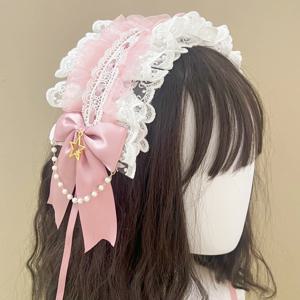 1Pcs 여성 귀여운 레이스 고딕 로리타 머리띠 머리 장식 애니메이션 메이드 코스프레 헤어 액세서리 모자를 쓰고 있죠 헤드 피스 헤어 클립