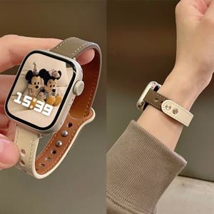 Apple 시계 밴드 용 얇은 가죽 스트랩 10 9 8 46mm 42mm 41mm 44mm 45mm 38/40mm 여성용 시계 밴드 팔찌 벨트 iWatch 7 se 6 5 4