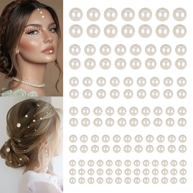220pcs/시트 믹스 3mm/4mm/5mm/6mm 헤어 진주 스틱 자기 접착제 진주 스티커 페이스 진주 스티커 헤어 페이스 메이크업