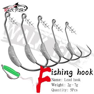 WALK FISH 5PCS 낚시 후크 리드 지그 헤드 2g 2.5g 3g 5.25g 7g 탄소강 후크 낚시 태클의 부드러운 미끼 용 스프링 잠금 핀