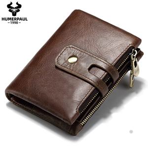 HUMERPAUL 레트로 지갑 남성용 RFID 정품 가죽 Hasp 지퍼 카드 홀더 동전 지갑 짧은 Bifold 남성 여성 Portomonee
