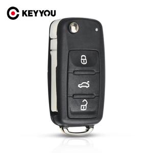 KEYYOU 교체 접이식 자동차 키 쉘 케이스 Fob For VW 폭스 바겐 골프 Mk6 Tiguan Polo Passat CC 좌석 Skoda Octavia 3 버튼