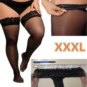 FREEAUCE 여성 대형 플러스 사이즈 스타킹, 미끄럼 방지 오버 사이즈 레이스 XXXL 허벅지 높은 쉬어 Fishnets 블랙 롱 오버 무릎 양말