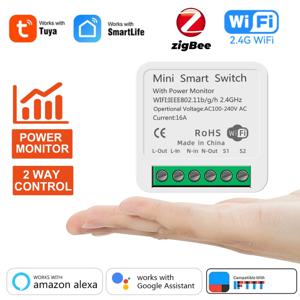 Tuya 16A ZigBee WiFi 스마트 스위치 모듈(전원 모니터 포함) 2 웨이 제어 차단기는 Alexa Google Home Smart Life APP와 함께 작동합니다.