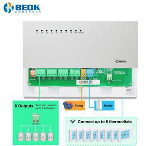 Beok 8 채널 무선 중앙 컨트롤러 가스 보일러 시스템 용 바닥 난방 허브 컨트롤러 온도 조절기 액추에이터 서보