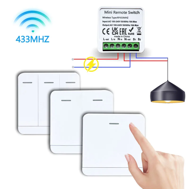RF 433MHZ 미니 스마트 스위치 LED 조명 스위치 100-220V 86 벽 패널 원격 제어 릴레이 수신기 홈 램프 팬에 대 한 1/2/3 갱
