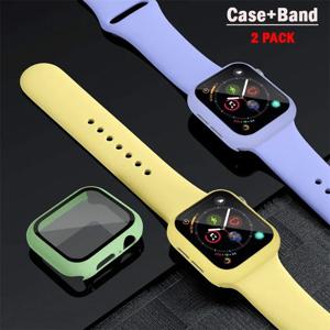 유리 + 케이스 + 스트랩 Apple Watch 밴드 44mm 40mm 45mm 41mm 38mm 42mm 실리콘 시계 밴드 팔찌 iWatch 시리즈 8 9 7 6 5 4 3 SE