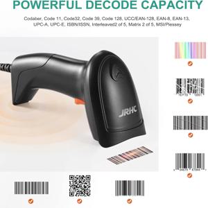 JRHC 1D USB 레이저 바코드 스캐너 휴대용 바코드 리더 스캐닝 도구 저장소 슈퍼마켓 도서관 창고용 장치