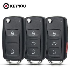 KEYYOU 교체용 접이식 자동차 키 쉘 케이스, 폭스바겐 골프 Mk6 티구안 폴로 파사트 CC 시트 스코다 옥타비아용, 2 버튼, 3/4 버튼