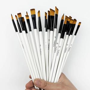 나일론 헤어 브러시 펄 화이트 우드 폴 오일 페인트 헤어 수채화 브러시 초보자를위한 6 개/대 아트 페인트 브러시