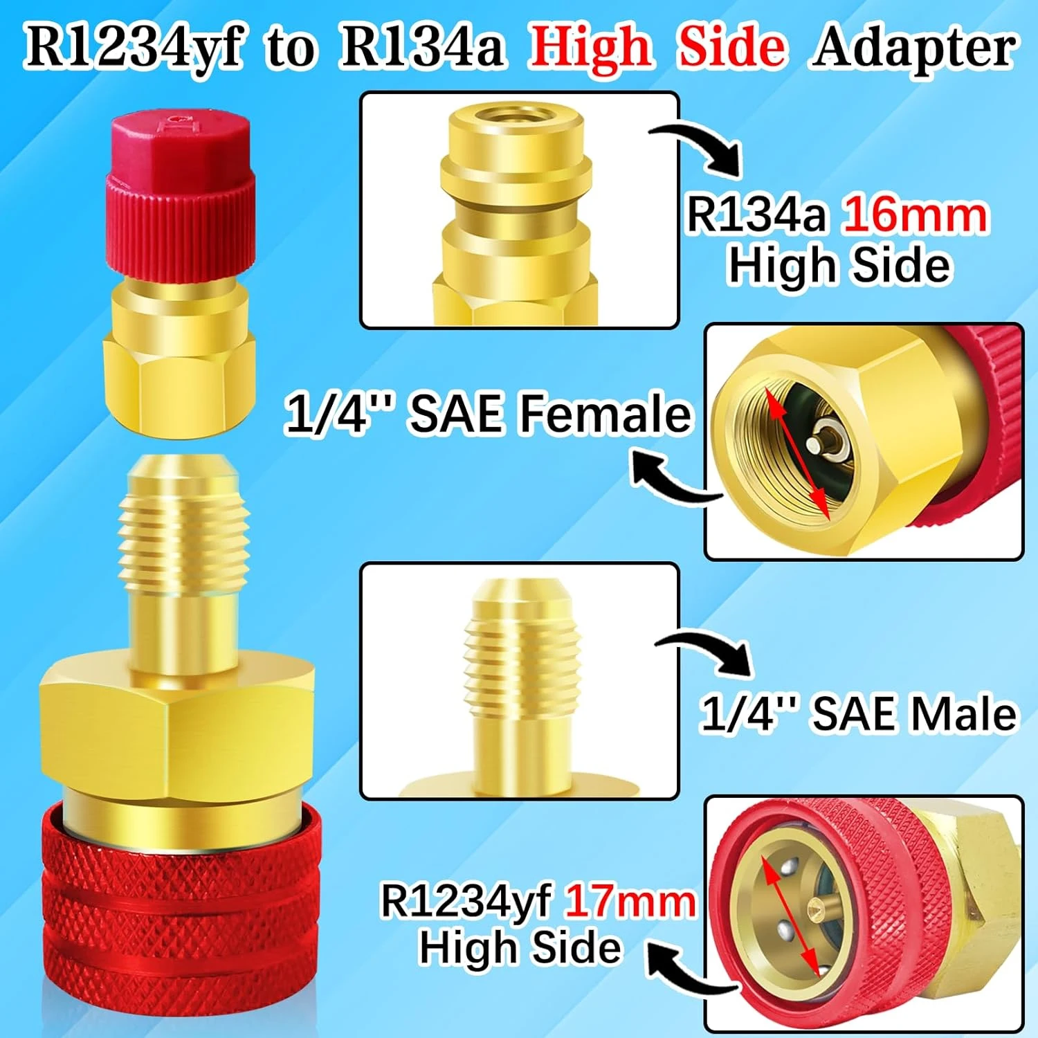 R1234yf ~ R134a 퀵 커플러 어댑터 R1234yf 냉매 시스템 충전 호스 피팅 용 하이 로우 사이드 커넥터 변환