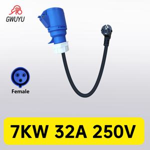 휴대용 충전기용 전기 자동차 어댑터, 유형 2, 250V, 32A, 7KW, 블루 CEE 소켓 암 플러그, 16A, 3.5KW 수 연결