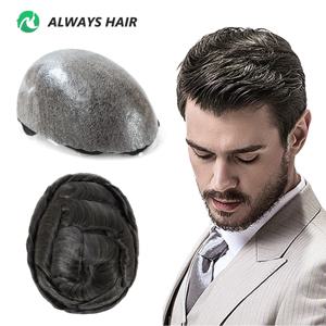 0.12-0.14mm PU 남자 Toupee 전체 두께 피부 인도 인간의 머리카락 남자의 모세관 보철물 130% 밀도 가발 남자