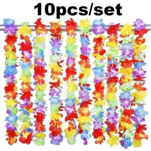 10 개/대 하와이 화환 파티 Leis 꽃 화환 하와이 목걸이 Torpil Hawai 꽃 농가 장식 하와이 패브릭