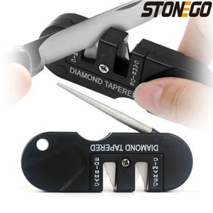 STONEGO 4-in-1 휴대용 접이식 칼 숫돌 - 야외 및 주방용 세라믹, 카바이드, 다이아몬드 스톤