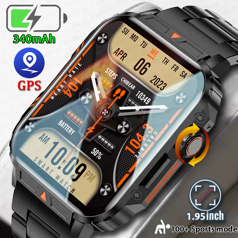 2024 새로운 1.95 야외 군사 남자 스마트 시계 남자 블루투스 전화 Smartwatch 남자 안드로이드 IOS IP68 방수 Ftiness 시계