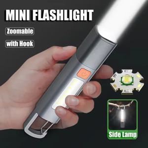 1-10PCS 슈퍼 밝은 LED 손전등 XPE 토치 라이트 후크 캠핑 라이트 USB 충전식 Zoomable 방수 손전등