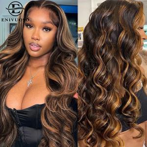 Glueless Ombre 하이라이트 합성 레이스 프론트 가발은 베이비 헤어 바디 웨이브로 미리 뽑아낸 13x4 HD 레이스 프론트 가발(흑인 여성용)