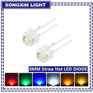 10PCS F8 8MM 흰색 파란색 녹색 빨간색 노란색 LED 슈퍼 밝은 밀짚 모자 발광 다이오드 강조 흰색 0.5W 난시