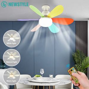 E26/E27 기본 가정용 조용히 천장 팬 30W 40W LED 야간 조명 무선 원격 무단 조광 스마트 천장 팬 조명