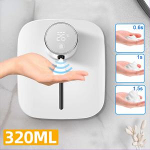 벽걸이 형 자동 비누 디스펜서 다기능 적외선 센서 LED 디지털 디스플레이 터치리스 폼 USB 충전식
