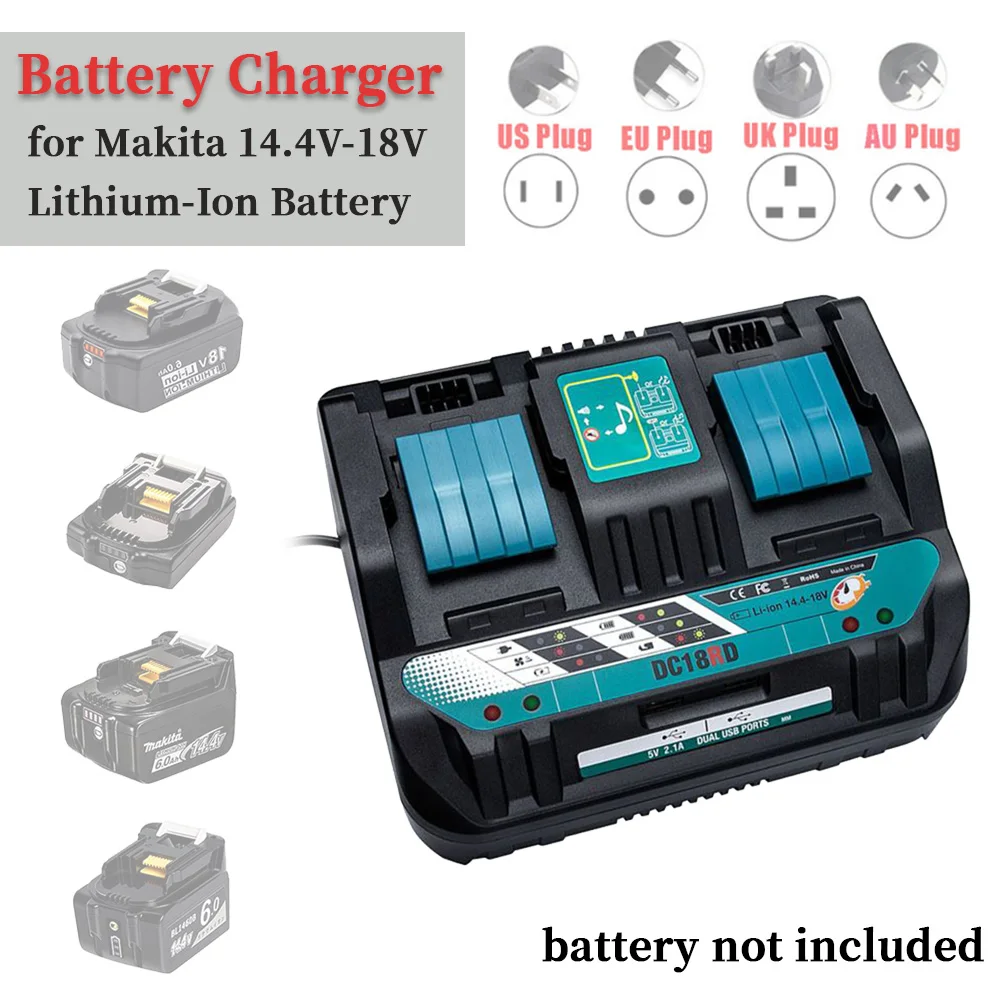 Makita 14.4V-18V 리튬 이온 배터리 용 18V DC18RD 듀얼 포트 배터리 충전기 BL1415 BL1430 BL1830 BL1840 BL1850 BL1850B