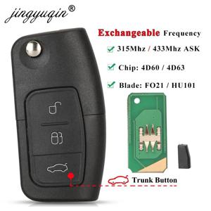 Jingyuqin 315/433MHz 4D63 4D60 포드 퓨전 포커스 용 자동차 원격 키 Mondeo Fiesta Galaxy HU101 FO21 블레이드 차량 플립 키