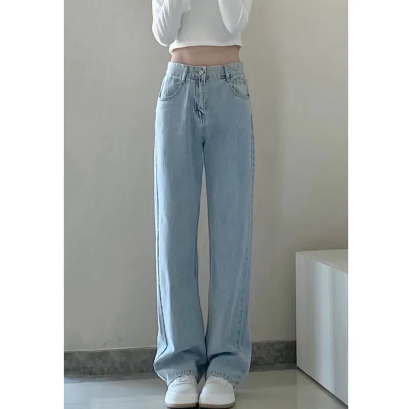 가을 봄 청바지 여성 데님 바지 빈티지 스트레이트 바지 패션 여성 화이트 블랙 솔리드 루즈 캐주얼 와이드 레그 바지